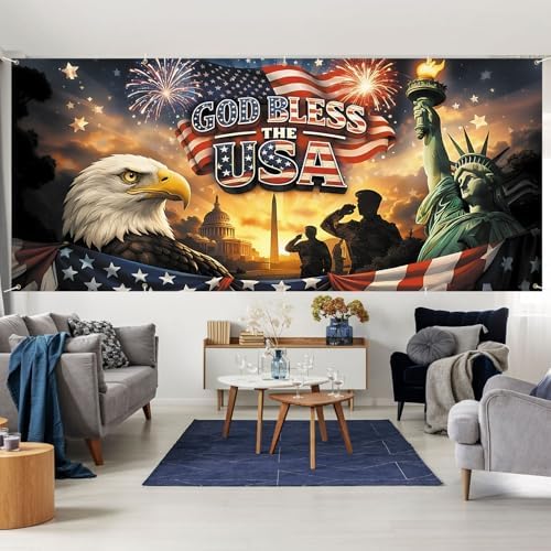 7 * 16FT Eagle flag God Bless The USA Garage Door Cover Decorations Independence Day Garage Door Banner for Outdoor Indoor Patriot Party Photography Backdrop - Image 6