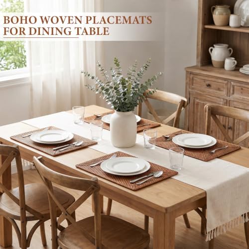 4 Pack Rectangular Rattan Placemats, Natural Woven 19 X 14 Inch - Image 7