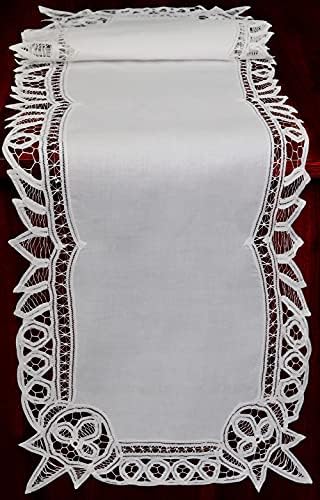 Creative Linens White Battenburg Lace Table Runner 16x70 Inch Dresser Scarf by Creative+Linens