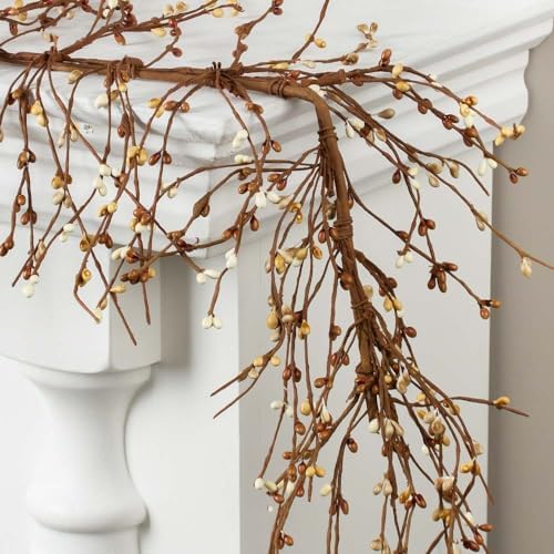 Artificial Caramel & Cream Pip Berry Garland - Year Round Rustic Berries, Farmhouse Home Decor for Table Arrangements, Fireplace Mantel, and Fall Decorations (54" Long) - Image 5