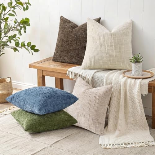 decorUhome Textured Chenille Throw Pillow Covers 18x18 Set of 2 Taupe - Image 5