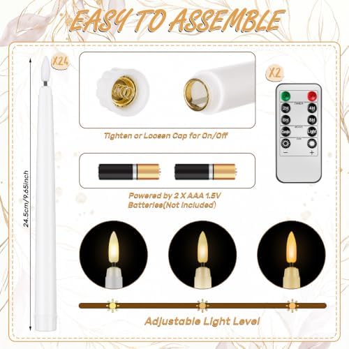Mumufy 48 Pcs Clear Crystal Taper Candle Holders with Flameless Candles - Image 5