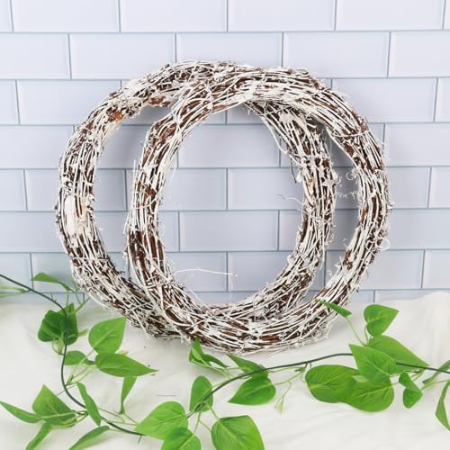 6 Pcs 12 inch Natural Grapevine Wreath Set, White - Image 4