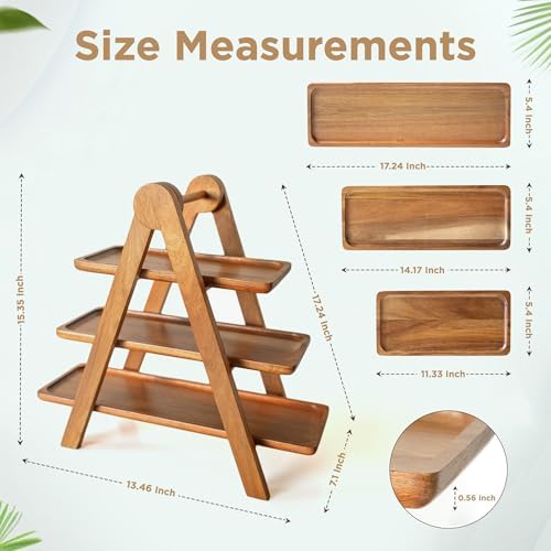 MAJURI 3 Tier Wooden Serving Tray, Halloween Serving Tray, Set of 2 Tongs Free, Tiered Serving Trays for Party, Picnic, Your Perfect Elevated Charcuterie Stand and for 3 Tiered Dessert Stand Lovers - Image 4