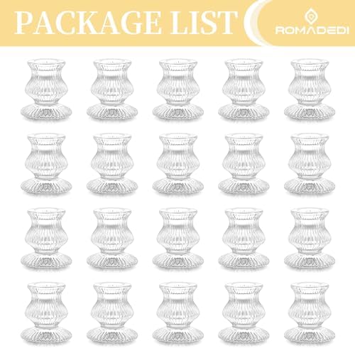 Romadedi Small Ribbed Glass Taper Candle Holder, Clear, Pack of 20 - Image 6