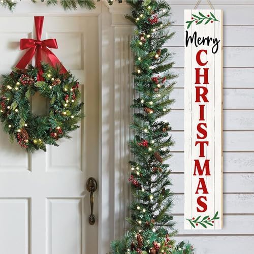 SRongmao Merry Christmas Porch Sign Christmas Front Door Hanging Decorations 8x63inch Vertical Wooden Indoor Outdoor Standing Signs For Home Yard Farmhouse Holiday Decor - Image 4