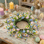 Spring Easter Wreaths for Front Door in 16 inch, Artificial Daisy Easter Egg Decorative,Farmhouse Spring Decorations, Front Door, Wall, Wedding, Easter,Spring(Blue&Pink) - Image 4