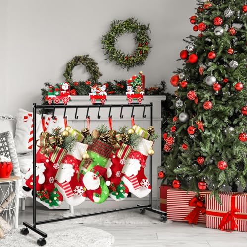 Cinnvoice Christmas Stocking Holder Stand with 10 Hooks Metal Wheels - Image 5