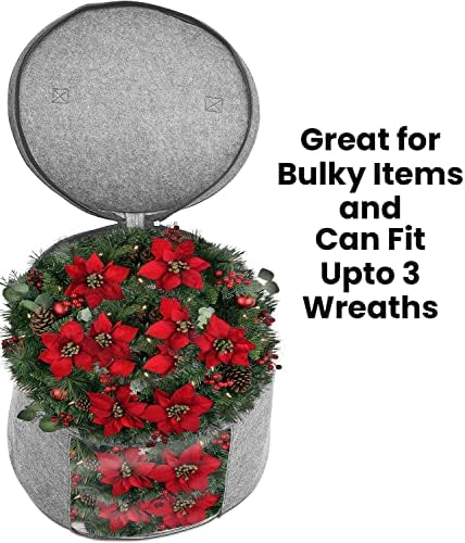 Christmas Wreath Storage Bag,Collapsible Felt Holiday Garland Container with Zipper & Handle, Durable Wreath Organizer Bin for Seasonal Decor Storage 20 x 12 (GREY) - Image 4