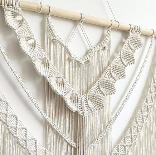 Achart Macrame Wall Hanging Large- Boho Wall Decor- large wall art- Wall Decor Living Room- Macrame Tapestry Boho Decor for Bedroom (Beige-Shells) - Image 4