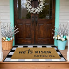2 Pcs Easter Doormats, He is Risen Door Mat, Easter Bible Verse Non Slip Coir Mats, Black and White Check Rug, Layering Doormats Seasonal for Indoor Outdoor Home Porch Entry Decor 24" x 32" - Image 2