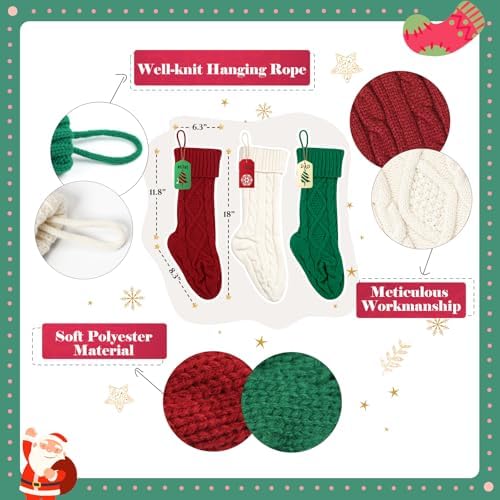 Christmas Stockings with Name Tags, Green Burgundy White, 6 Pcs - Image 4
