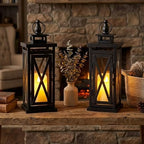 TRIROCKS Set of 2 Deacorative Candle Lantern 11'' High Metal Candle Holder Hanging Lanterns with Tempered Glass Perfect for Indoor Outdoor Home Decor Parties Garden Events Wedding (Black) - Image 5