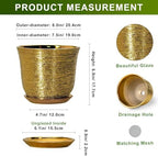 Ceramic Plant Pots - 8 Inch Plant Pot with Drainage Hole and Saucer, Round Planter for Indoor Outdoor, Modern Flower Pot, Decorative Planter, Garden Home Office Decor, Gardening Gifts, Gold - Image 2