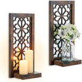 Wall Candle Holder Set of 2 with RealMirror, Distressed Brown by Walasis