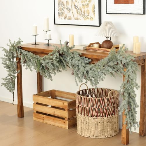 MIZII Christmas Garlands 6 Feet Artificial Pine Garland with Pinecone Real Touch Pines Vine Greenery Garland Christmas Decorations for Xmas Fireplace Mantle Home Decor Indoor Outdoor (White Pine) - Image 7