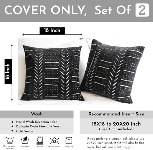 BlissBlush Black Decorative Throw Pillow Covers 18X18, Set of 2, Boho Farmhouse Cushion Cover, Cozy Soft Accent Pillowcase for Couch Sofa Bed Living Room Home Décor - Image 3