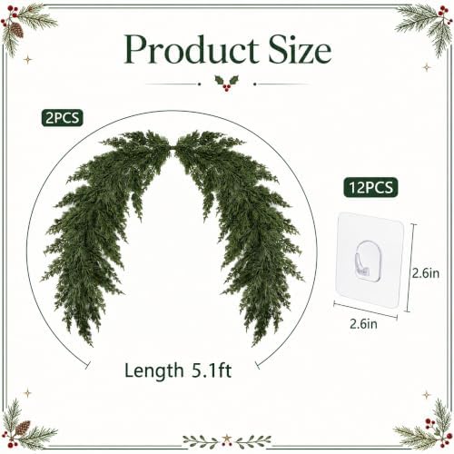 2Pcs 5.1ft Christmas Mirror Garland, Artificial Cedar Swag for Mirror Decor - Image 2
