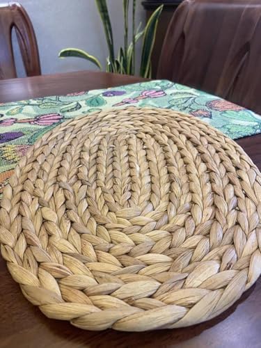 Natural Water Hyacinth Woven Placemats Set of 6, Straw Braided Rattan Placemats, Oval Woven Placemats, 12x16 Inches Plate Chargers Set, Non-Slip Heat Resistant Woven Chargers for Table - Image 2