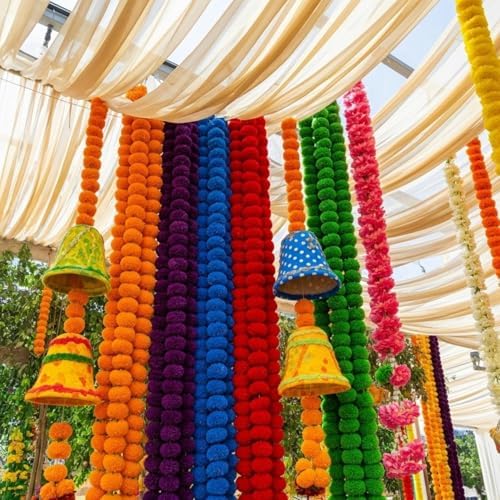 Giegxin 15 Pack 5ft Marigold Garland for Decor, 5 Colors - Image 4