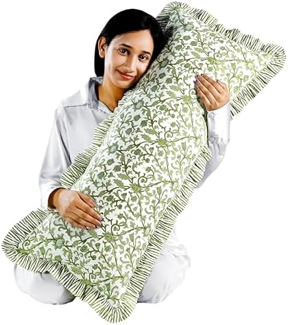 CPC Block Print Meadow Vine Ruffle Cotton Lumbar Pillow Cover 14x36 inch - Image 5