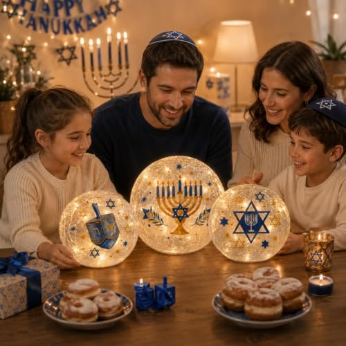 Capoda Hanukkah Decorations, 3 LED Glass Orbs, Judaica Centerpieces - Image 7