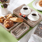 Rattan Serving Tray, Rectangular Woven Tray, Natural Wicker Decorative Serving Baskets for Organizing Tabletop Bathroom Kitchen Counter (White) - Image 2