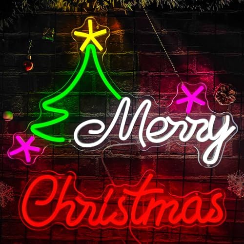 Large Merry Christmas Neon Sign for Wall Decor 19.69 * 13.11&18.11 * 6.57inch Merry Christmas Led Sign Dimmable Xmas Tree Neon Light Up Signs for Xmas Party Window Home Bar Club Shop Decoration Gifts by DpaintNeonSign