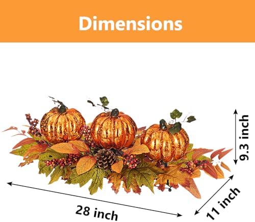 Fall Centerpieces for Table, Lighted LED Sparkle Pumpkins Battery Operated with Timer for Thanksgiving Autumn Harvest Dining Table Decorations 28’’ L - Image 3