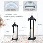 LED Lanterns Decorative Outdoor&Indoor, 23'' 16‘’ Large Black Lanterns Set with 2 Flameless Candles, Metal Holders for Porch, Patio, Garden, Home, Fireplace, Spring Decorations Decor - Image 4