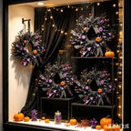 6 Pcs Small Halloween Hanging Wreaths with Black Foliage Purple Berries Orange Mini Pumpkins Purple Flowers Decor Balls Black Sheer Ribbon Gothic Mini Cabinet Wreath for Halloween Party Decor - Image 6