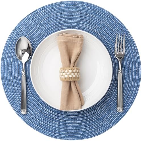 BARoyal Round Placemats Set of 12 Woven Placemats Washable Braided Table Mats for Dining Table Heat Resistant Non-Slip Circle Place Mats(Mid Blue) by BAROYAL