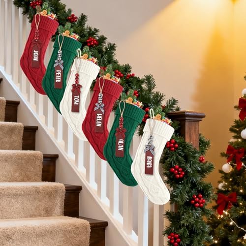 6PACK LumaBria18Inch Cable Knitted Personalized Christmas Stockings, Personalized Hanging Stockings for Holiday Party, Christmas Tree, and Family Home Decor in Red, White, Green - Image 6