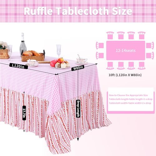 Fanqisi Waterproof Plaid Tablecloth Red Ruffle Table Cloth - 80 x 120 Inch Gingham Checker Tablecloths Rectangle Washable Polyester Table Cover for Birthday Wedding Picnic Easter Party Decoration - Image 2