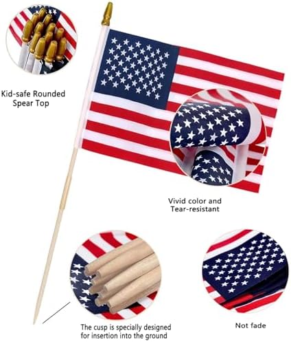 24 Pack 12x18 Inch American Flags For outside, US Flags with Kid-Safe Spear Top, Pluggable ground Multi-Purpose wood Flagpole , Patriotic Decorations, Memorial Day, 4th of July decorations,Independence Day Patriotic Holiday Yard Garden Flags - Image 2