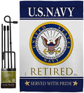 US Navy Retired Garden Flag - Set with Stand Armed Forces USN Seabee United State American Military Veteran Retire Official - House Banner Small Yard Gift Double-Sided Made in USA 13 X 18.5 by Breeze+Decor