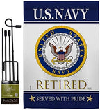 US Navy Retired Garden Flag - Set with Stand Armed Forces USN Seabee United State American Military Veteran Retire Official - House Banner Small Yard Gift Double-Sided Made in USA 13 X 18.5 by Breeze+Decor