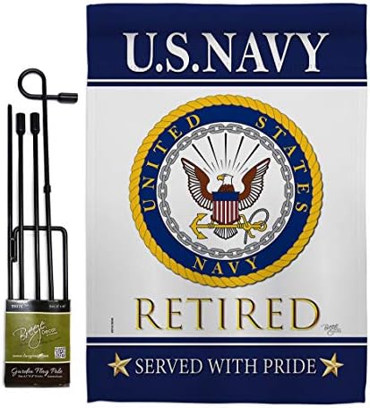 US Navy Retired Garden Flag - Set with Stand Armed Forces USN Seabee United State American Military Veteran Retire Official - House Banner Small Yard Gift Double-Sided Made in USA 13 X 18.5 by Breeze+Decor