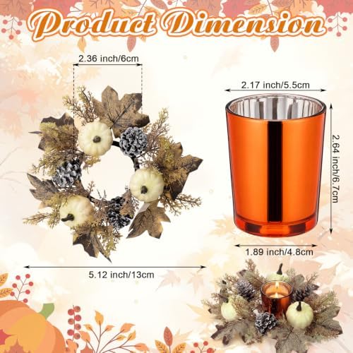 Umigy 6 Set Fall Candle Holders Glass Votive, Pumpkin, Light Color - Image 2