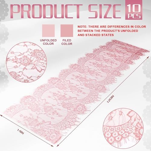 Newwiee 10 Pcs Lace Table Runner Floral, 14''x120'', Rose Pink - Image 2