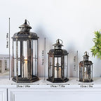 JHY DESIGN Set of 3 Decorative Candle Lanterns 20''&14"&10" H Outdoor Candle Lanterns Vintage Metal Cand leholder for Indoor Outdoor, Events, Parities and Weddings(Black with Gold Brush) - Image 3