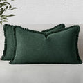 MIULEE Linen Fringe Decorative Lumbar Throw Pillow Covers Army Green 12x20 by MIULEE
