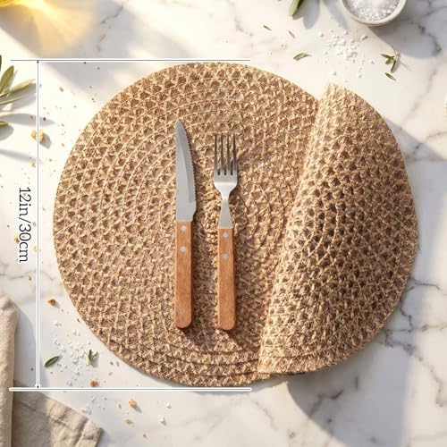 12 Pcs Jute Woven Placemats 12 Inches Boho Rustic Table Mats, Natural - Image 3