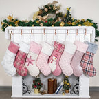 GEX Pink Plush Christmas Stockings for Family 20" Large Pink Plaid Xmas Stockings Classic Fireplace Decorations Hanging Ornament (8 Pack) by GEXWorldwide