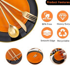 MirthMood 210PCS black and orange Plastic Plates,Black Disposable Plates - Image 4