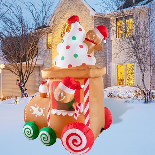 Nervure 7.5Ft Christmas Train Inflatable - Christmas Inflatable Decorations with Gingerbread Man - Xmas Blow Up Built-in LED Lights for Xmas Outdoor Lawn Garden Yard Decor - Image 5