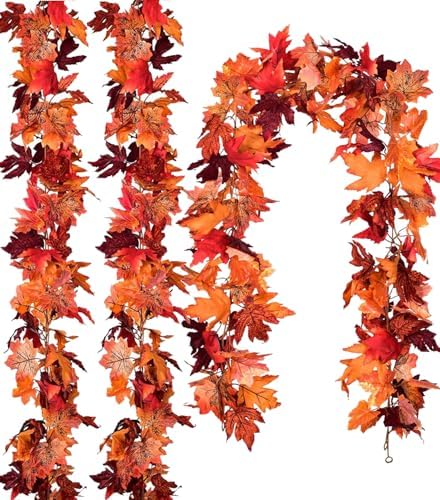 DearHouse 6 Pack Fall Garland Maple Leaf Clearance, 5.9Ft/Piece Hanging Vine Artificial Autumn Garland Thanksgiving Decor for Home Wedding Fireplace Party Christmas (Red) by DearHouse