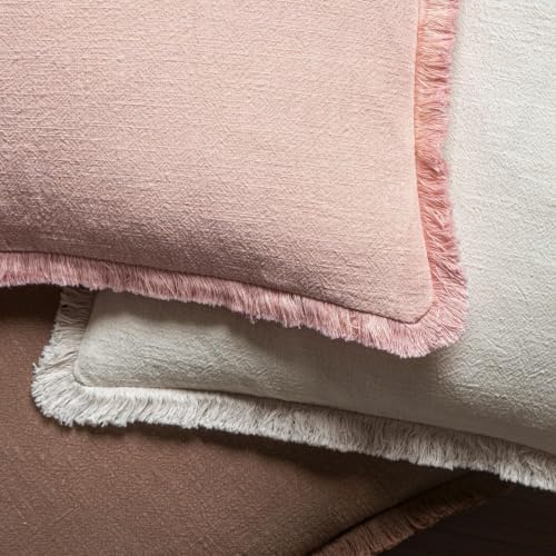 MIULEE Boho Linen Fringe Decorative Lumbar Throw Pillow Covers Pink 12x20 - Image 4