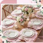 Breling 6 Set Gingham Placemat 17" x 13" Cotton Linen Placemat, Pink - Image 5
