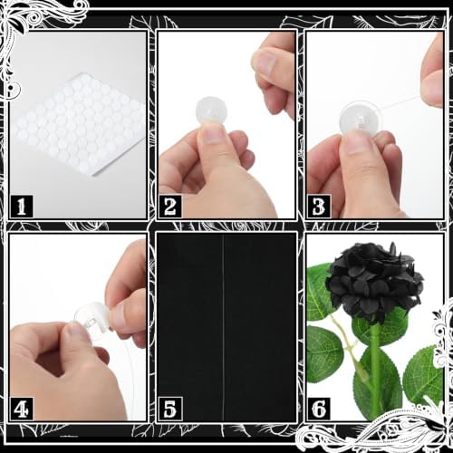 Lyrow 60 Pack Black Artificial Flower Hanging Ornaments Rose Floating Garland Gothic Halloween Moody Dark Wedding Victorian Goth Black Aesthetic Ceiling Garland Home Table Decor DIY Bouquet Craft - Image 4
